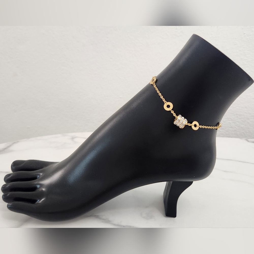 Gold Roman Numeral Anklet Crystal Stainless Steel Ankle Bracelet - Picture 4 of 16